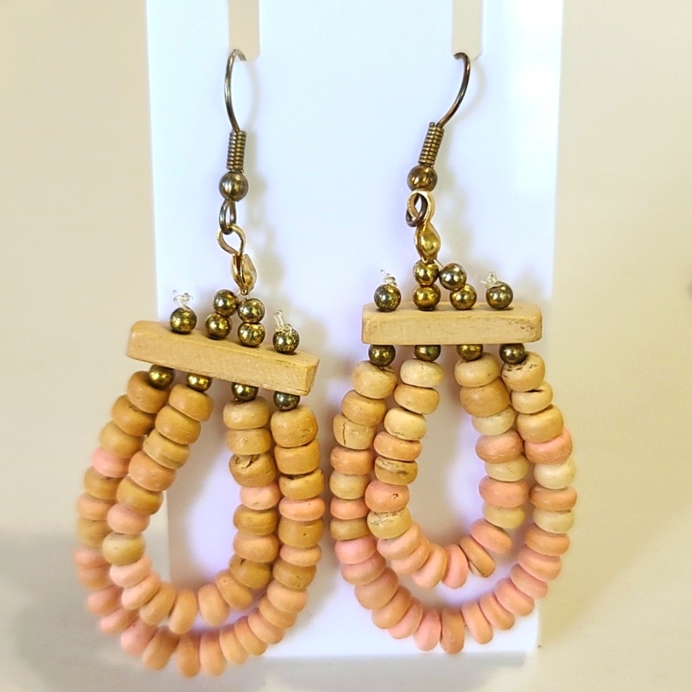 Vintage Artesian Boho Dangle Beaded Earrings Euc - image 1